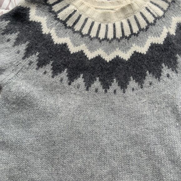 White Stag Fair Isle Angora Lambs Wool Sweater Women’s Medium Ski Gray Ivory - Picture 3 of 6